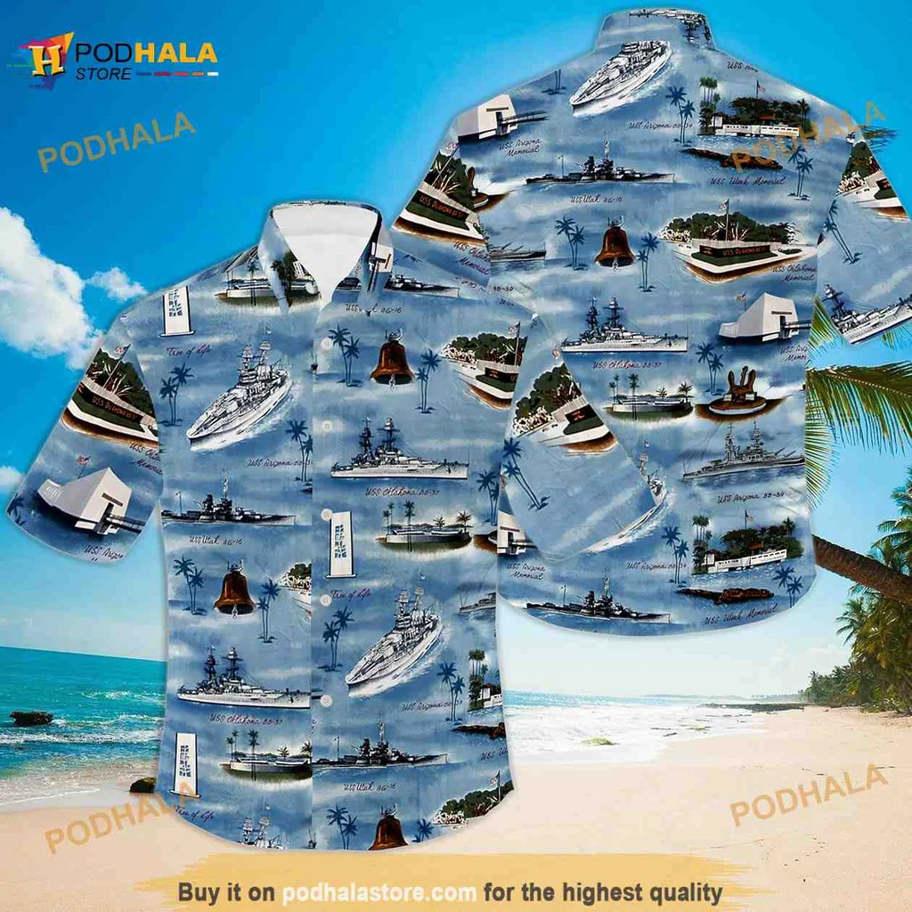 Naval Ships Tropical Hawaiian Shirt With Vibrant Tropical Scene
