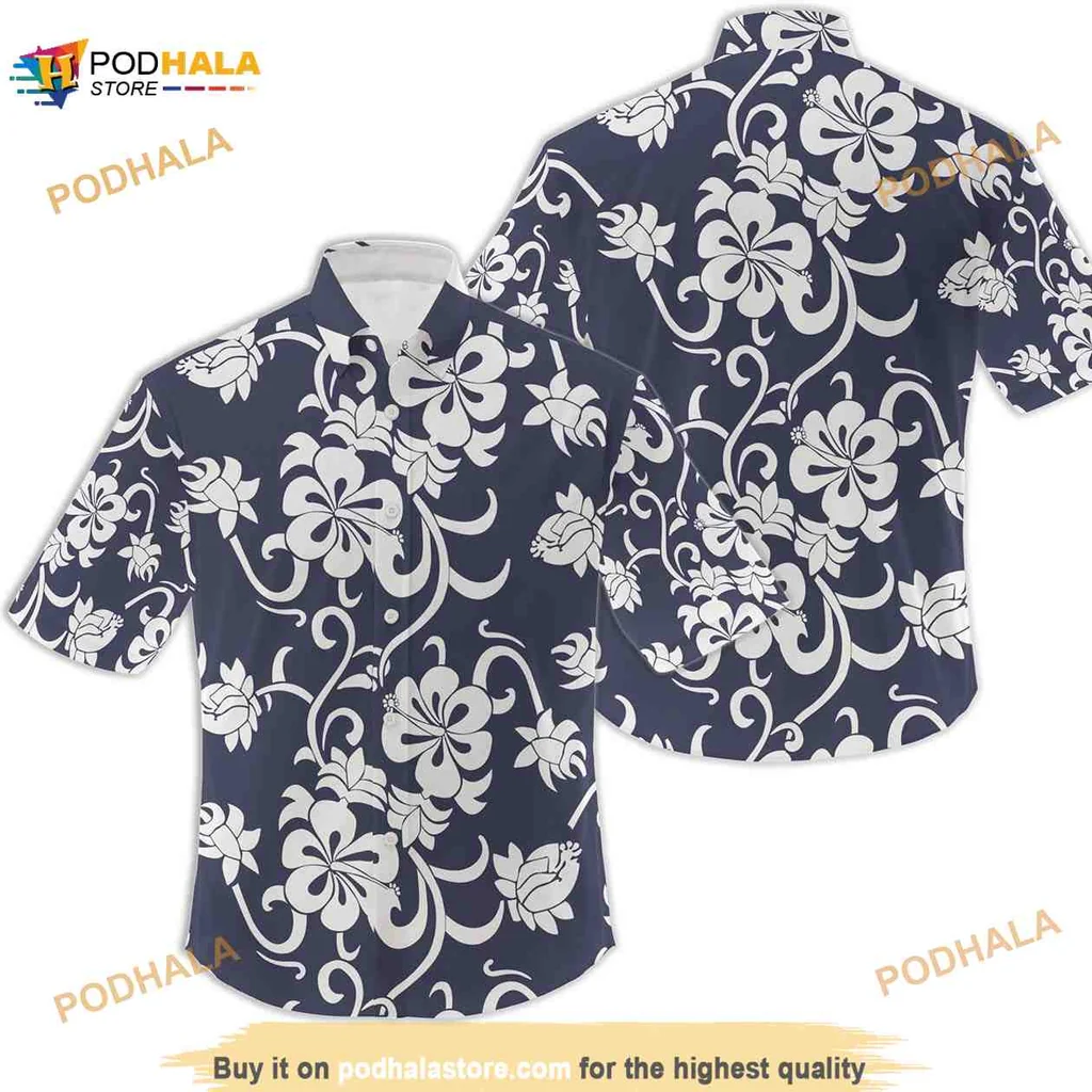 Navy Hibiscus Floral Hawaiian Shirt With Relaxed Fit For Summer Vibes