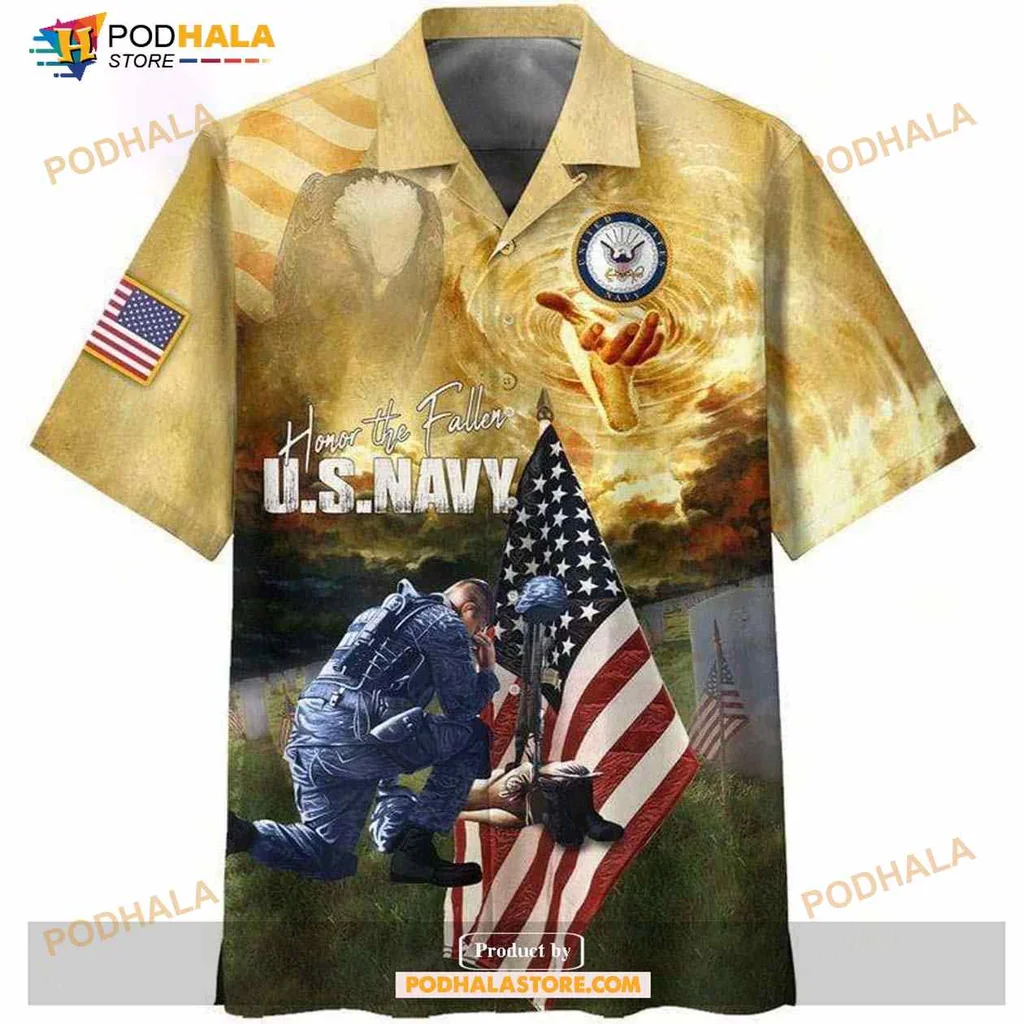 Navy Veteran Aloha Shirt, Honor The Fallen U S Navy Design