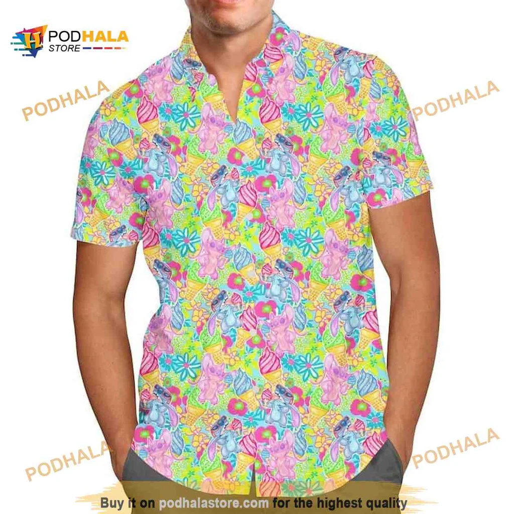Neon Floral Tropical Hawaiian Shirt With Vibrant Colors And Palm Leaves