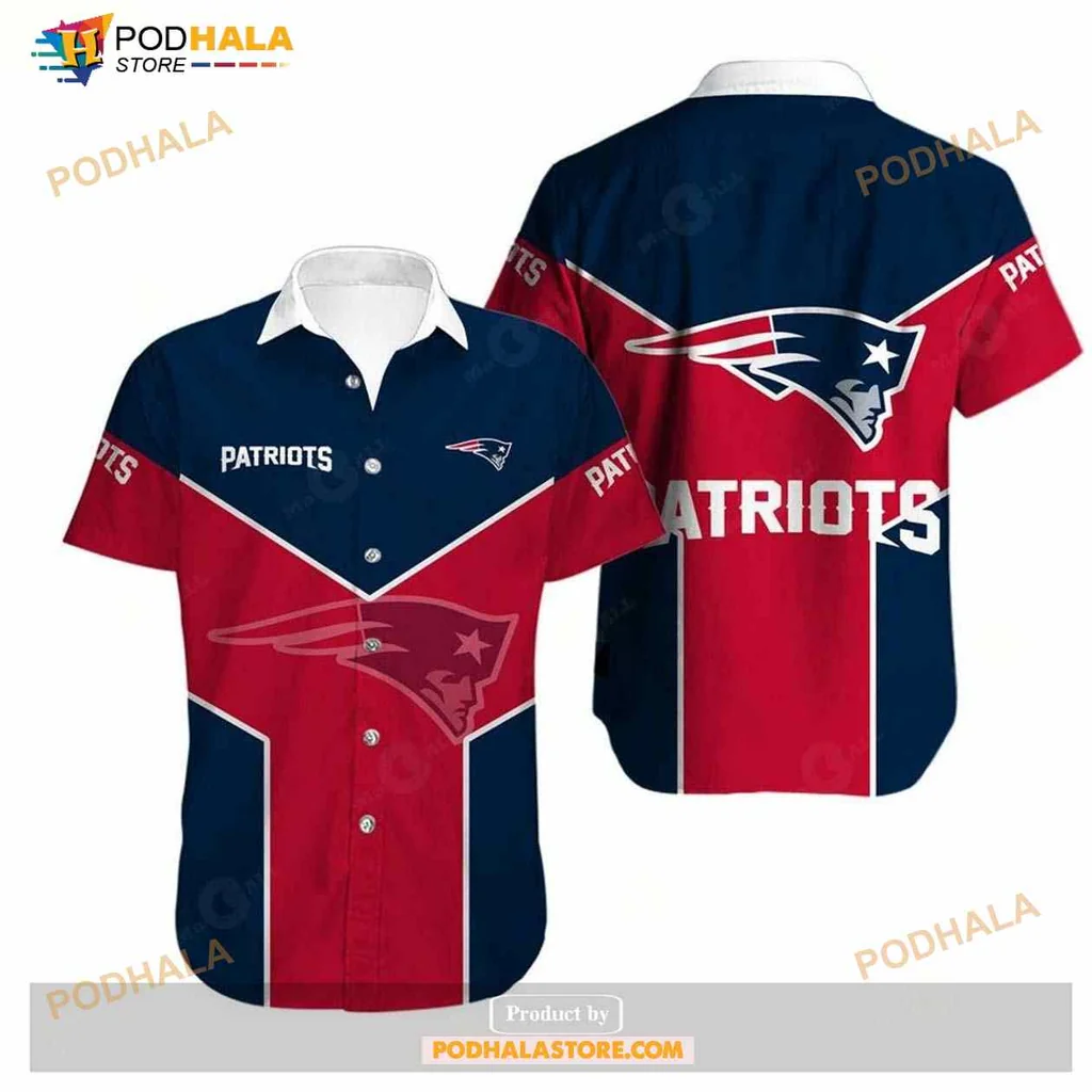 New England Patriots Aloha Shirt, Vibrant Red And Blue Design For Fans