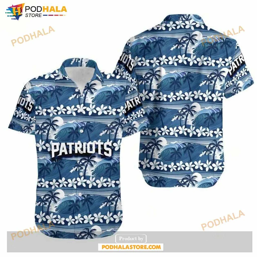 New England Patriots Aloha Shirt With Tropical Palm Trees And Waves