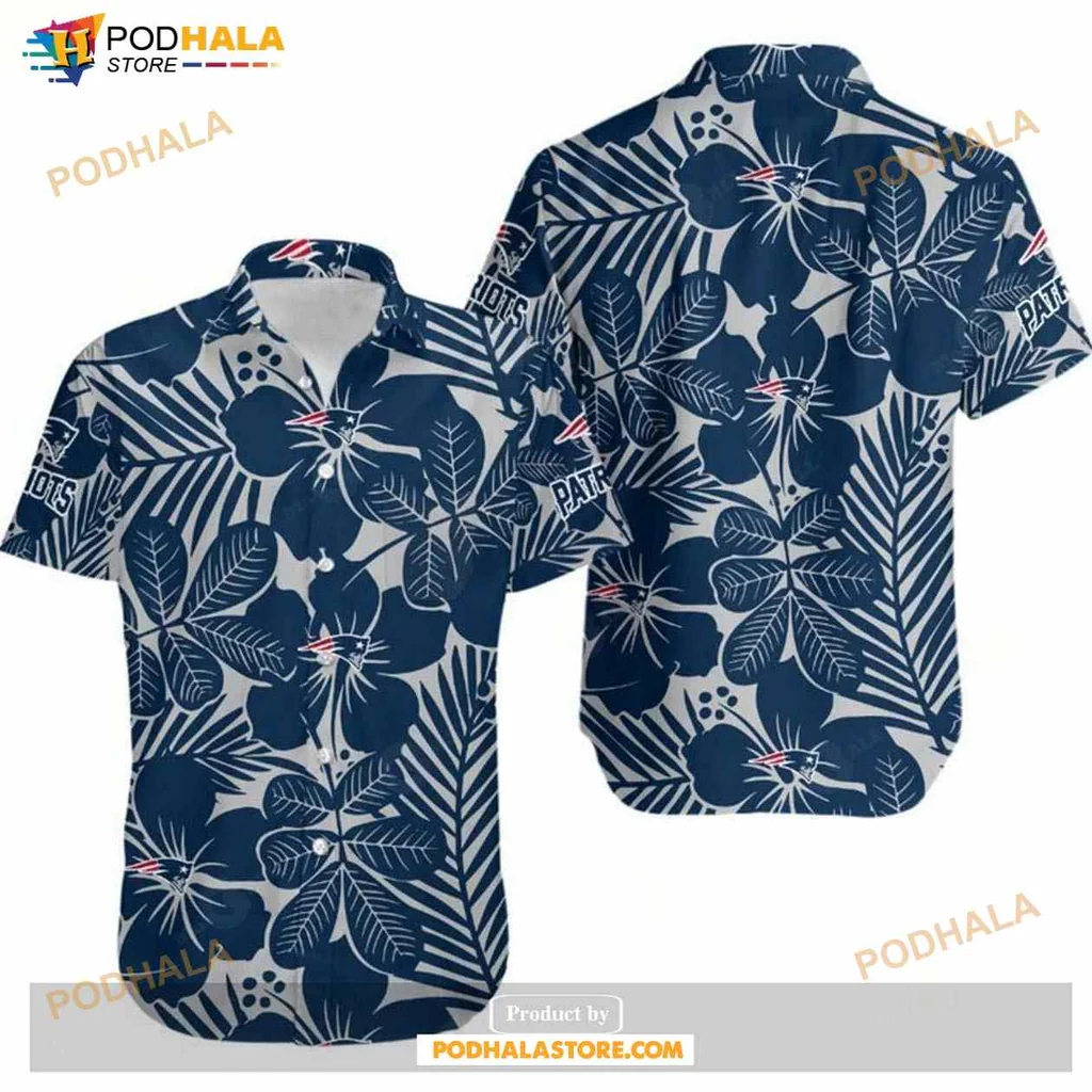 New England Patriots Floral Hawaiian Shirt With Tropical Hibiscus Design