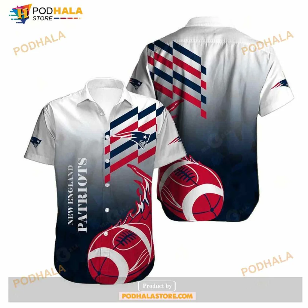 New England Patriots Funny Hawaiian Shirt With Bold Logo And Footballs