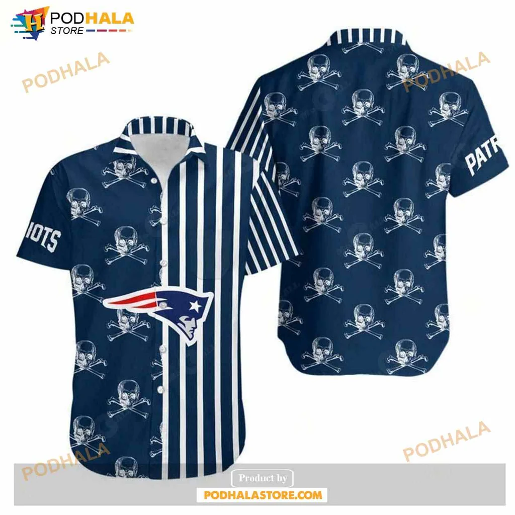 New England Patriots Skull Hawaiian Shirt With Stripes For Summer Fun