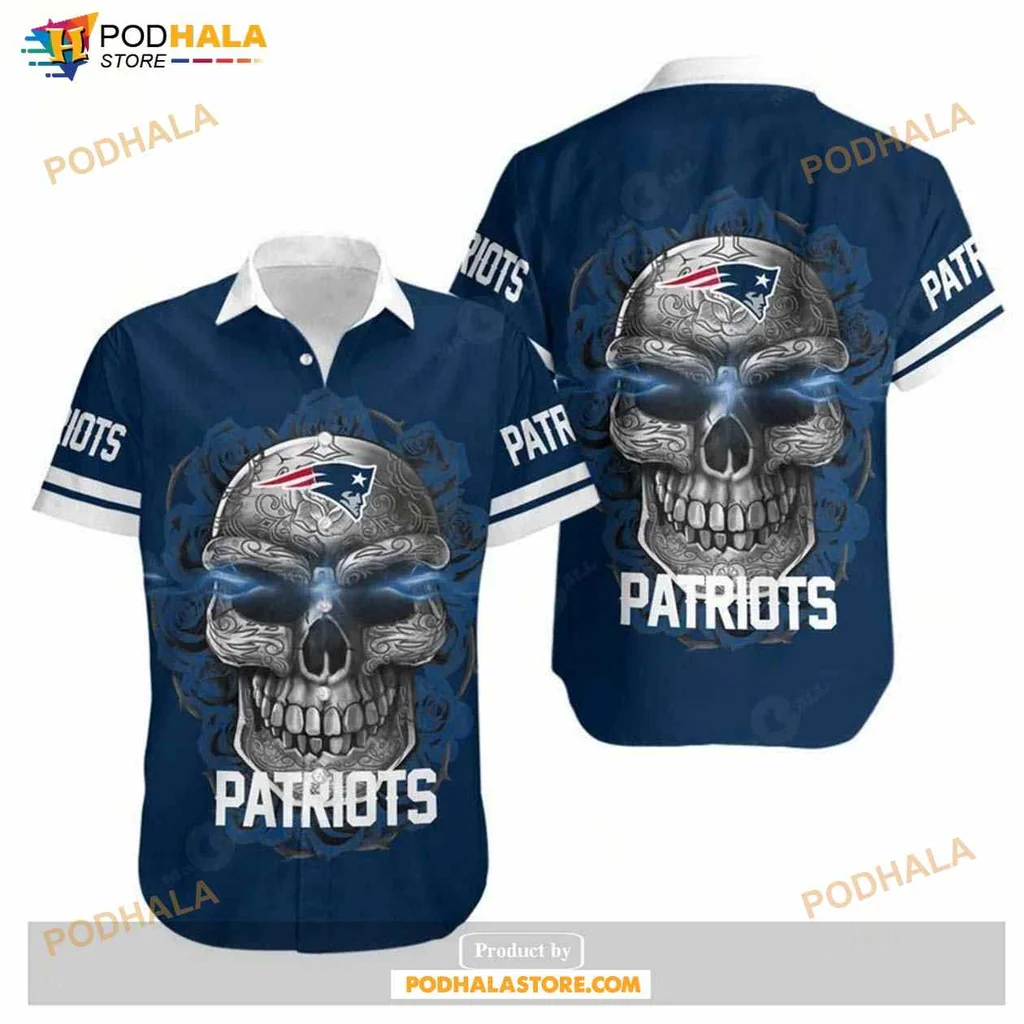 New England Patriots Sugar Skull Hawaiian Shirt With Floral Designs