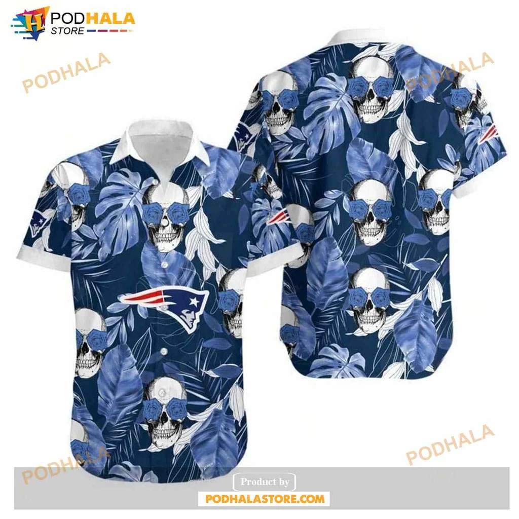 New England Patriots Tropical Shirt With Skulls And Coconut Leaves