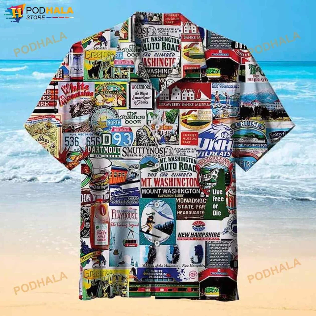 New Hampshire Retro Hawaiian Shirt With Vibrant Landmarks And Symbols