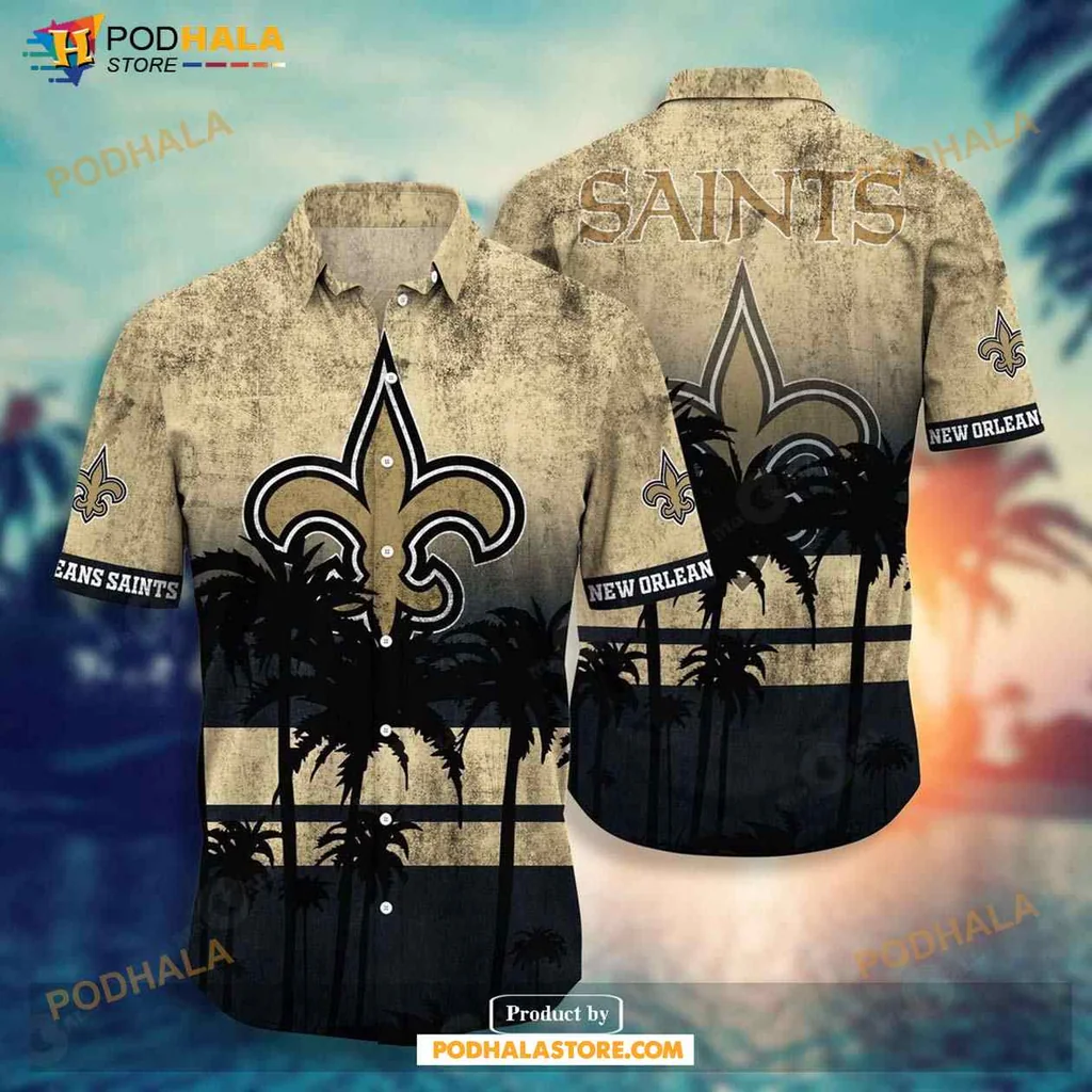 New Orleans Saints Aloha Hawaiian Shirt With Palm Trees And Logo