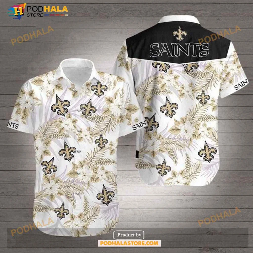 New Orleans Saints Aloha Shirt With Tropical Floral Design