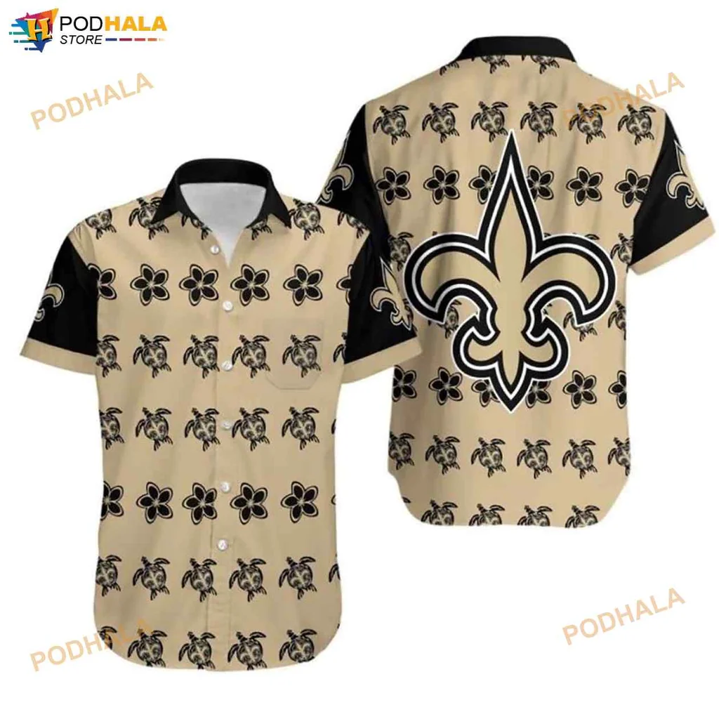 New Orleans Saints Hawaiian Shirt With Black Fleur De Lis Pattern