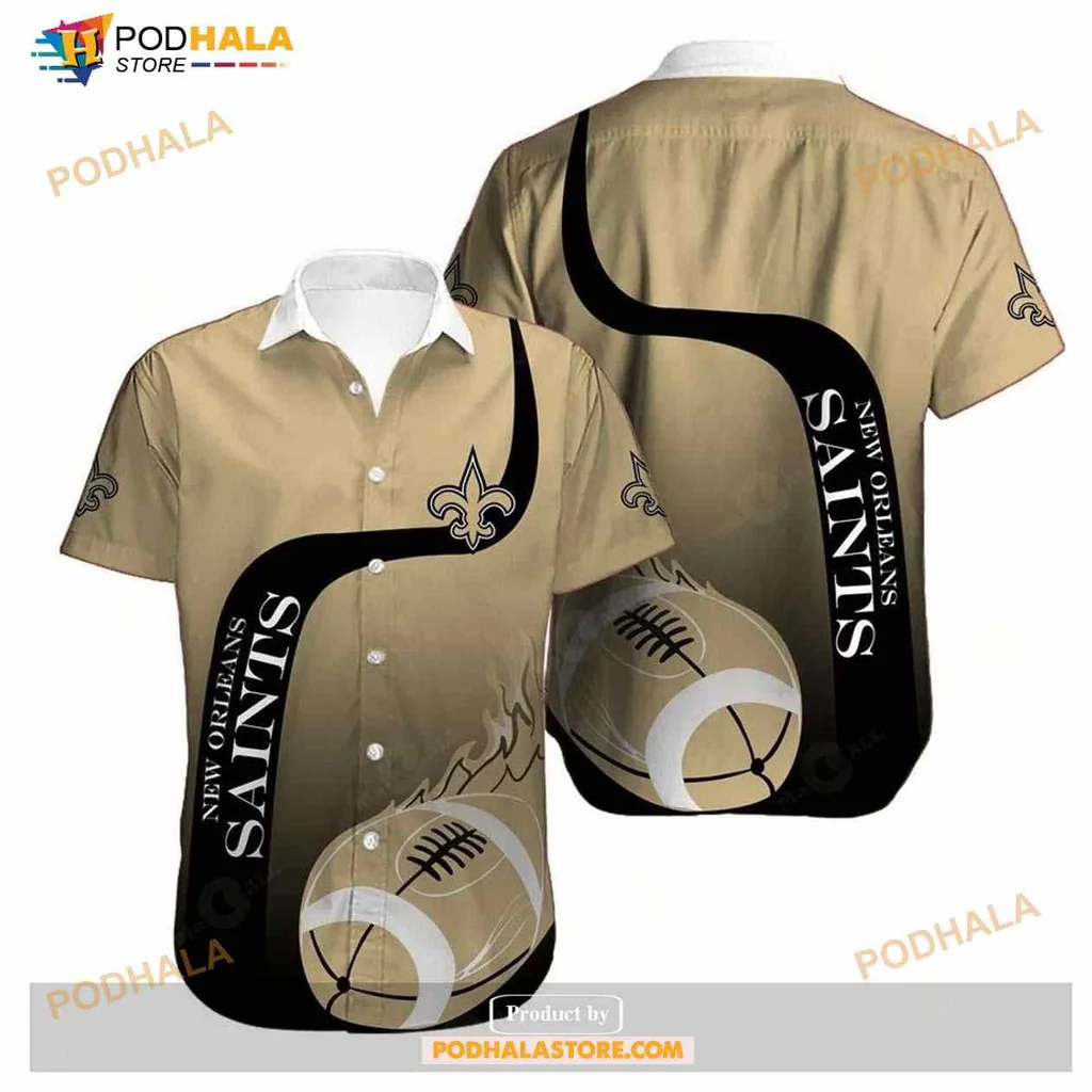 New Orleans Saints Hawaiian Shirt With Bold Football Graphic And Flames