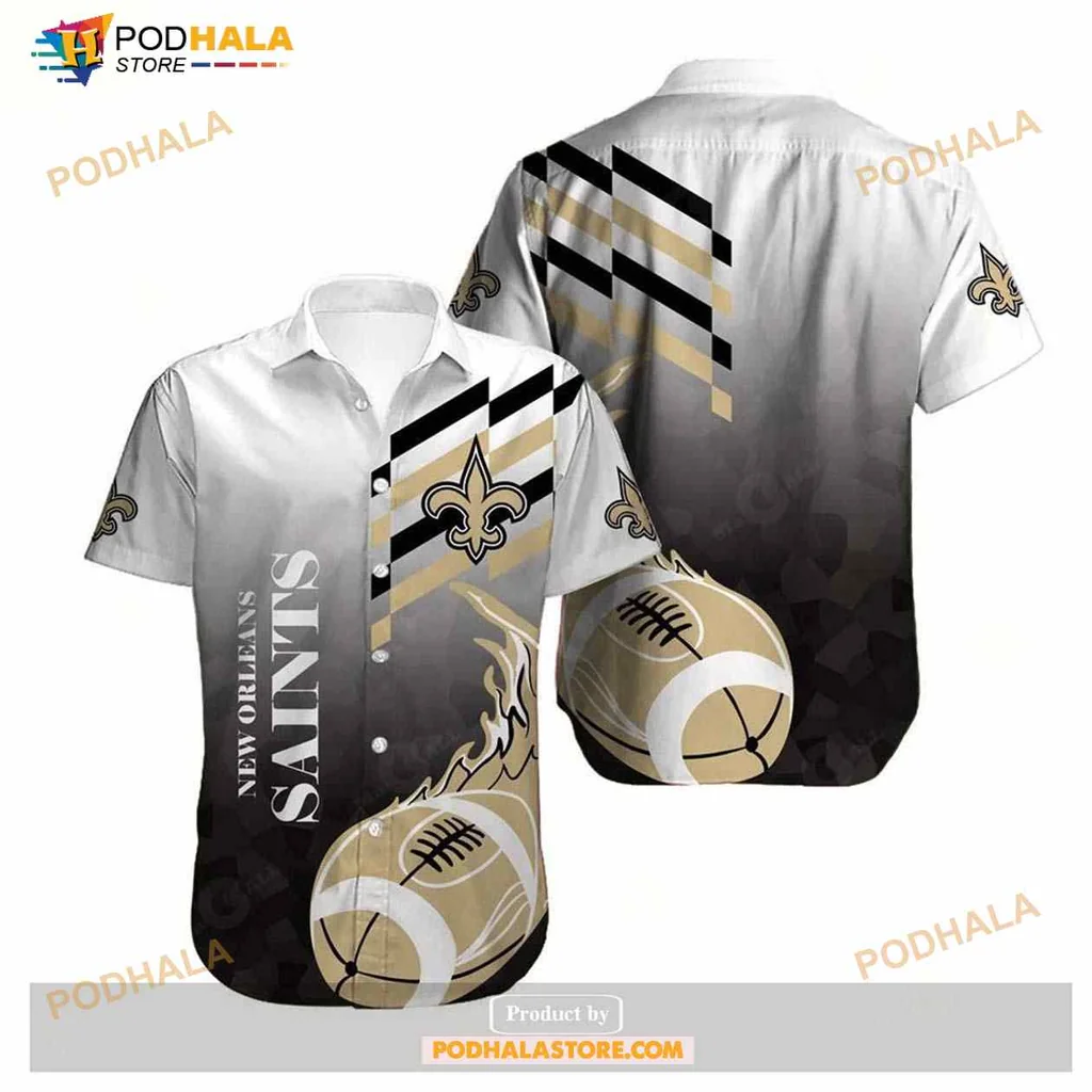 New Orleans Saints Hawaiian Shirt With Bold Logo And Football Design