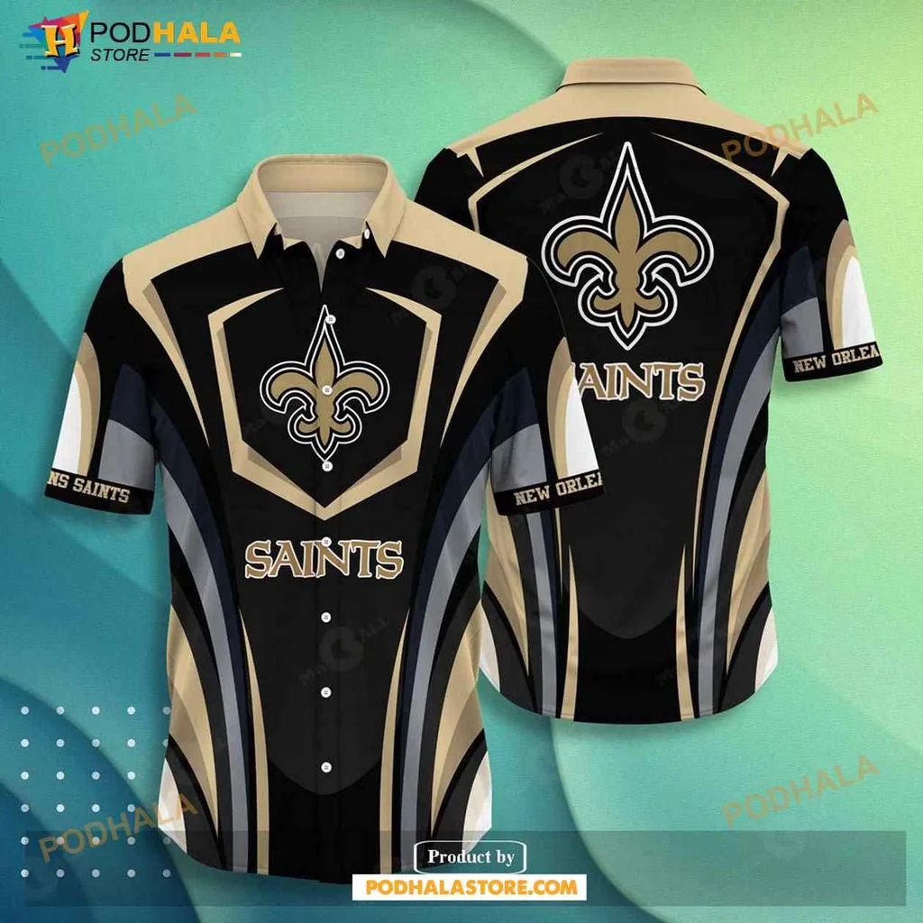 New Orleans Saints Hawaiian Shirt With Bold Logo And Geometric Patterns