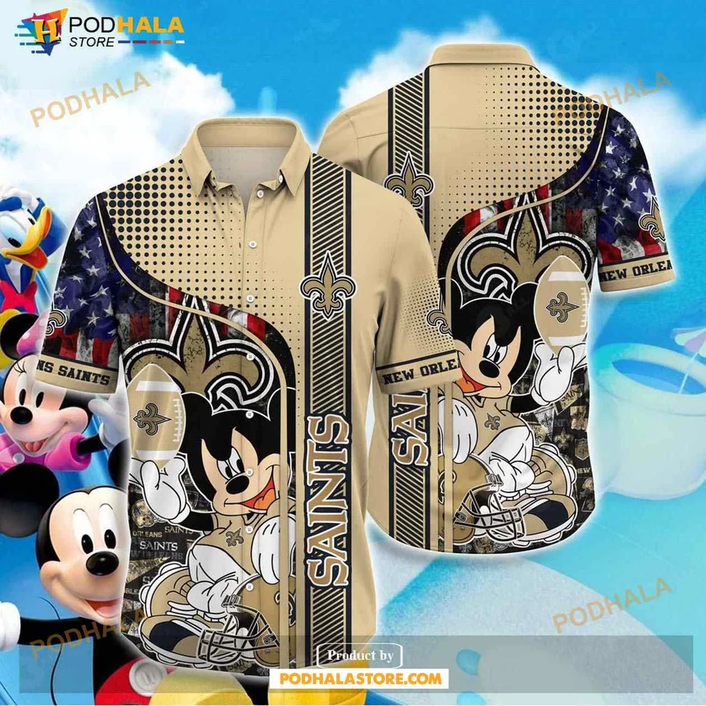 New Orleans Saints Hawaiian Shirt With Cartoon Football Player Design