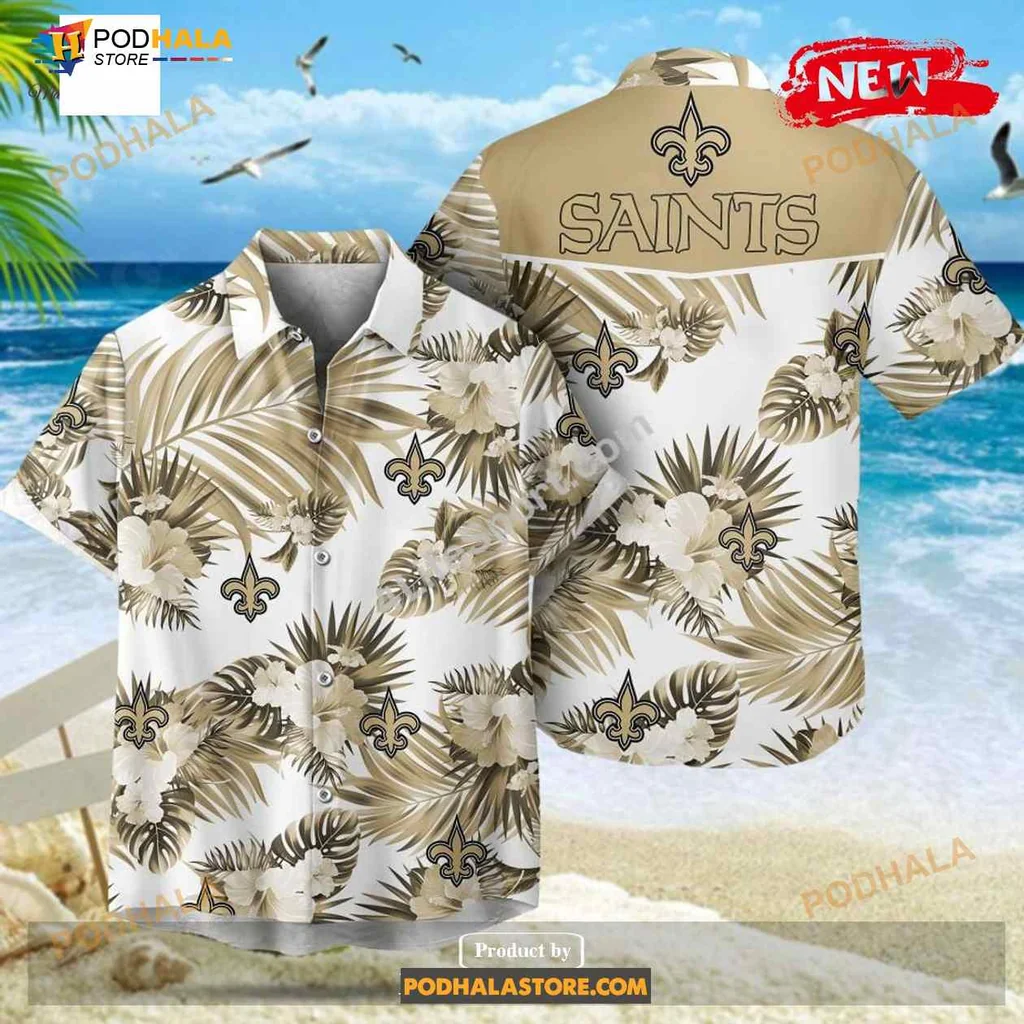 New Orleans Saints Hawaiian Shirt With Palm Leaves And Fleur De Lis