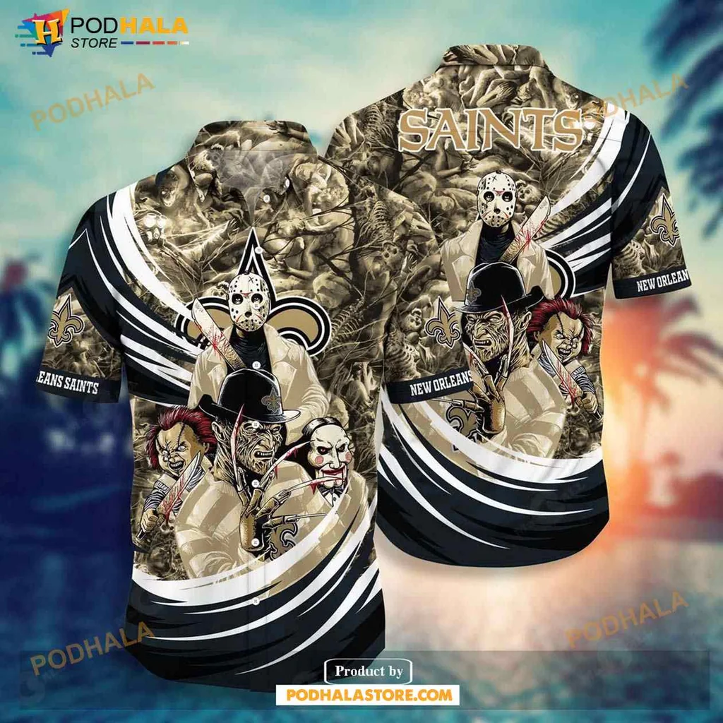 New Orleans Saints Horror Hawaiian Shirt With Skulls And Nfl Logo