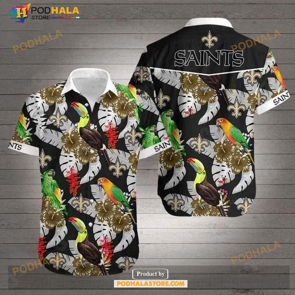 New Orleans Saints Tropical Shirt With Colorful Parrots And Floral Design