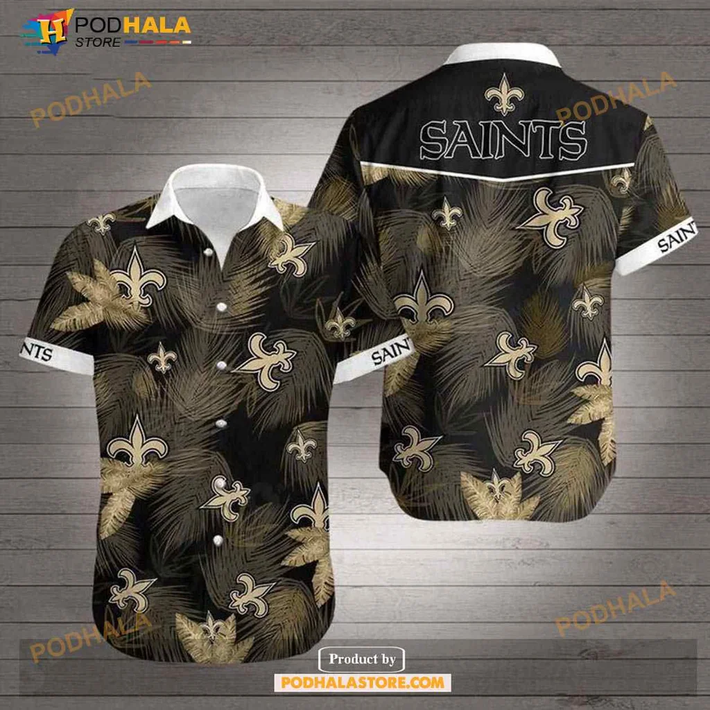 New Orleans Saints Tropical Shirt With Palm Leaves And Bold Logo