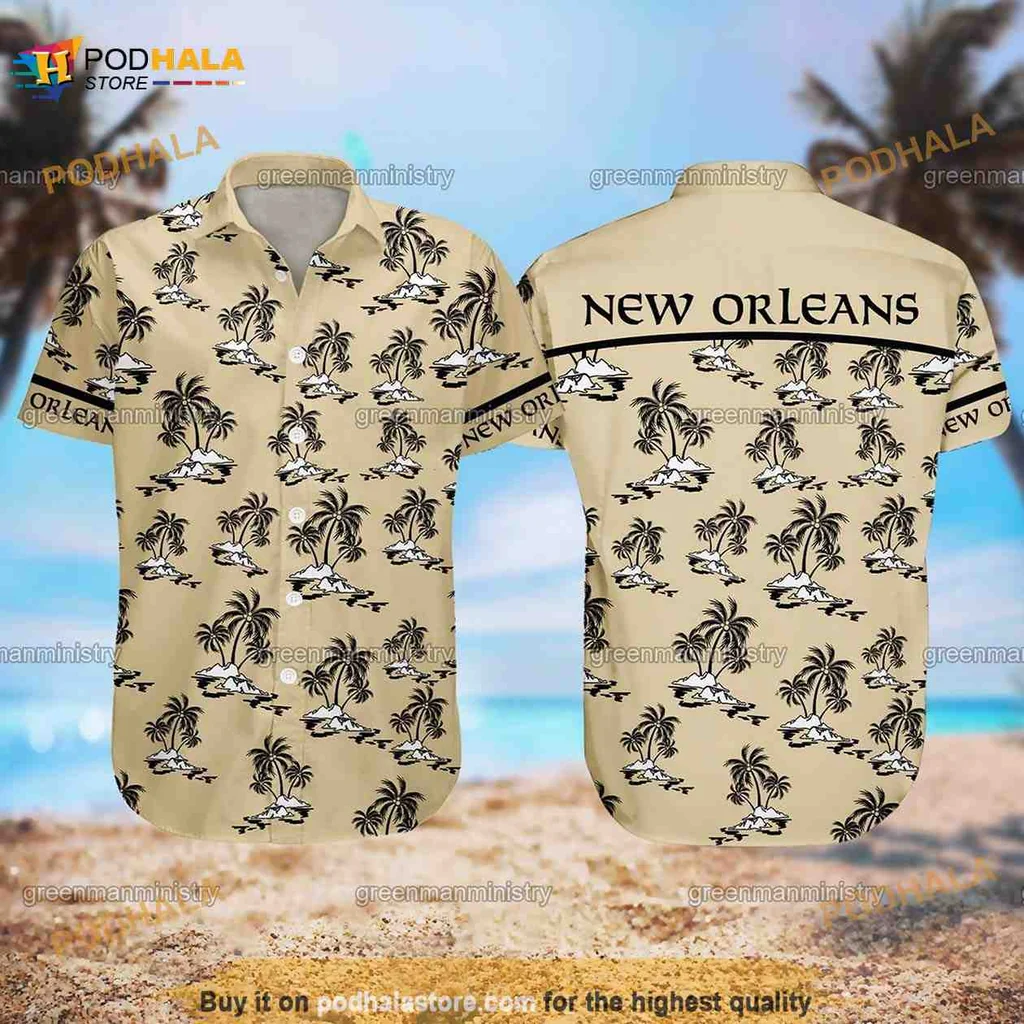 New Orleans Tropical Aloha Shirt With Palm Trees And Waves