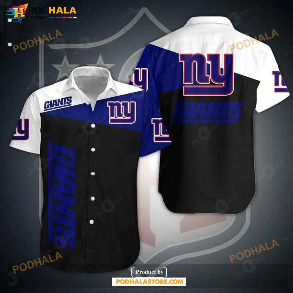 New York Giants Aloha Shirt Featuring Bold Team Colors And Logo
