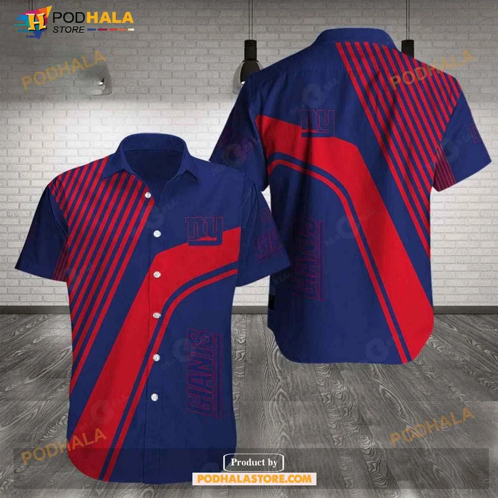 New York Giants Aloha Shirt With Bold Navy And Red Design