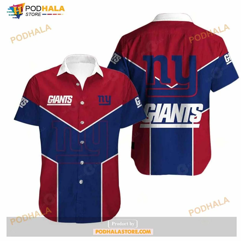New York Giants Aloha Shirt With Bold Red And Blue Design