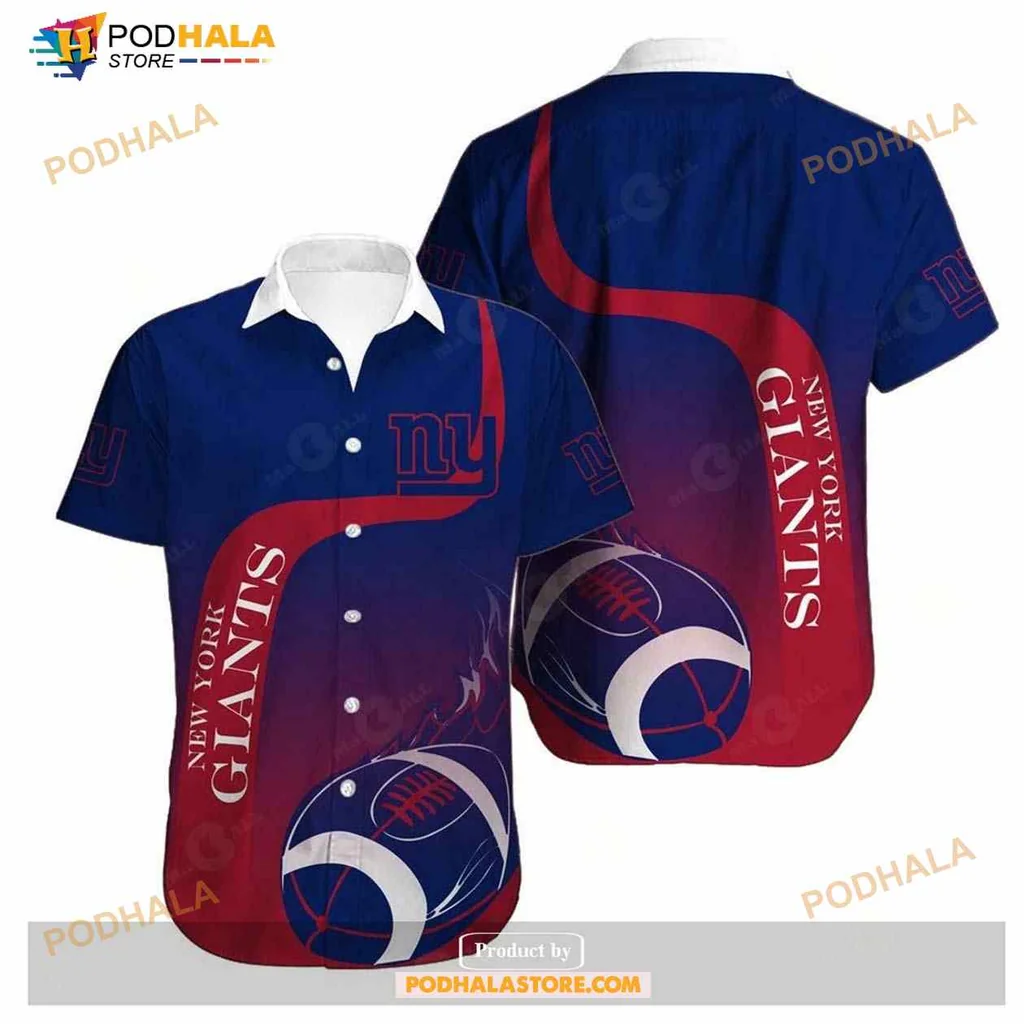 New York Giants Aloha Shirt With Bold Team Colors And Football Graphic