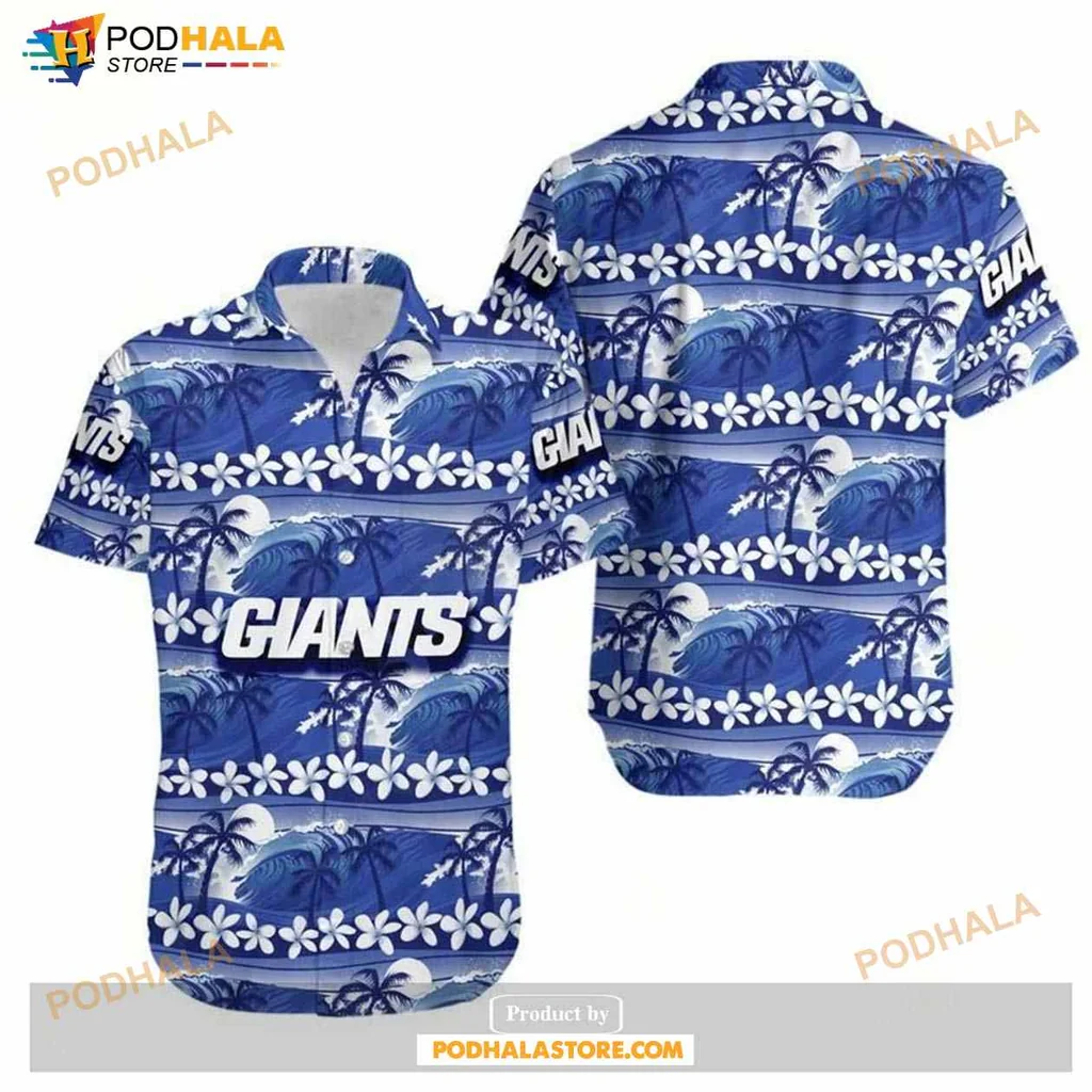 New York Giants Aloha Shirt With Coconut Trees And Tropical Vibes