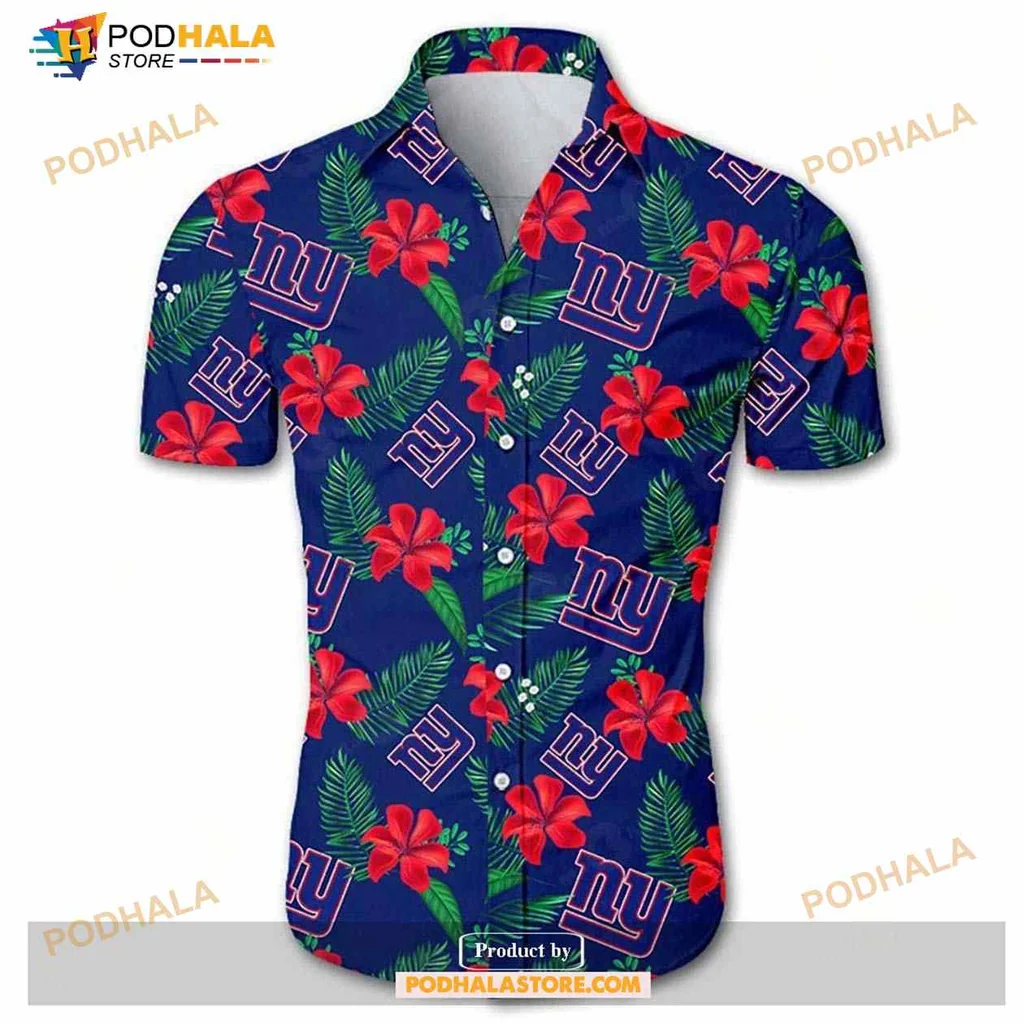 New York Giants Aloha Shirt With Hibiscus Flowers And Tropical Vibes