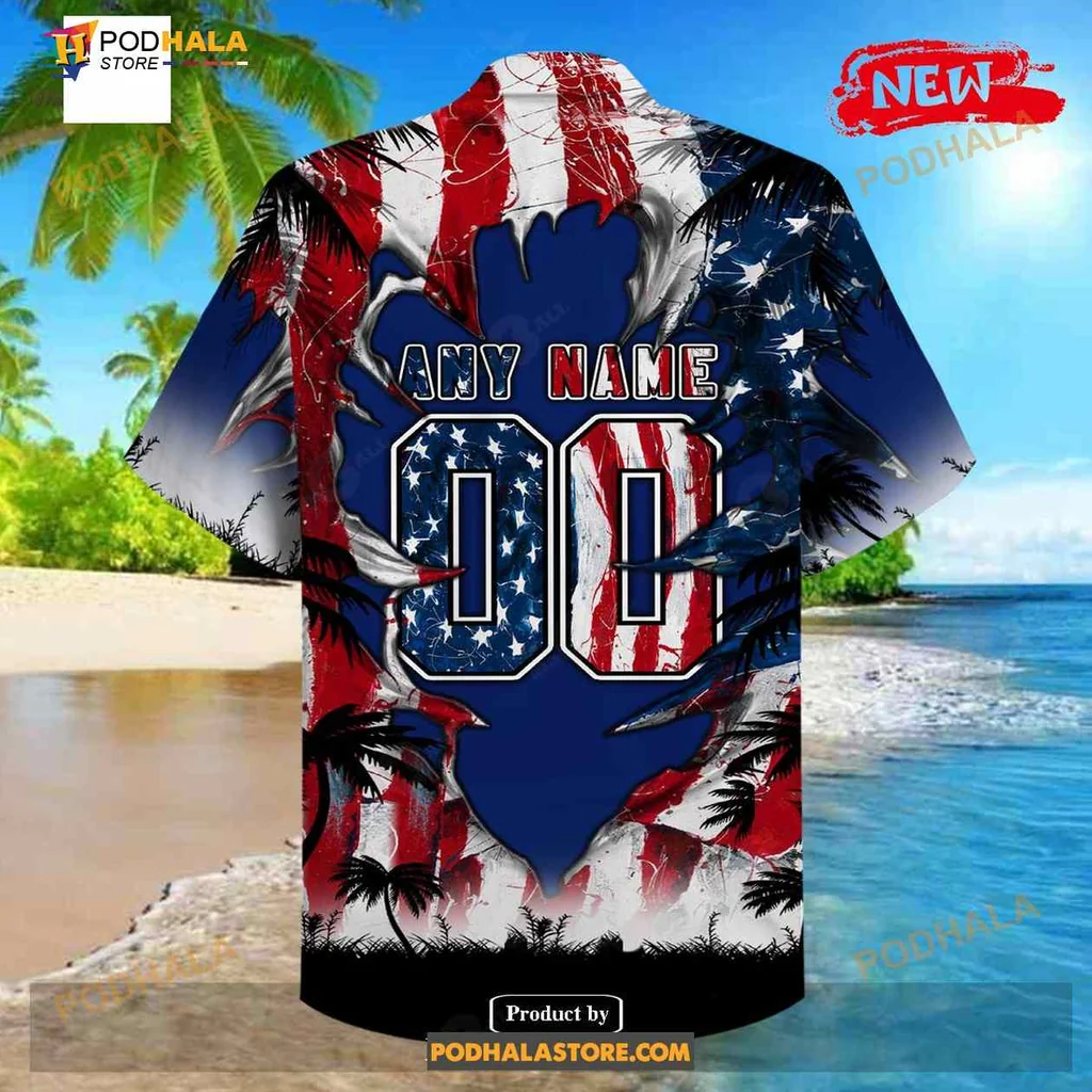 New York Giants Demon Face Aloha Shirt With Us Flag Design New York Giants Demon Face Aloha Shirt With Us Flag Design