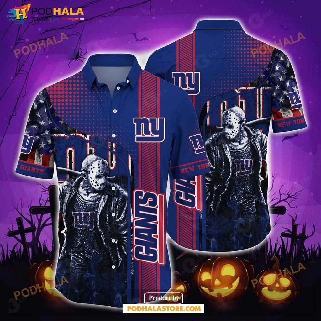 New York Giants Halloween Aloha Shirt With Spooky Design For Fans New York Giants Halloween Aloha Shirt With Spooky Design For Fans