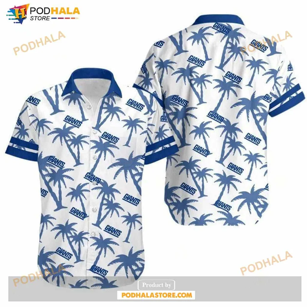 New York Giants Hawaiian Shirt With Blue Palm Trees And Bold Design