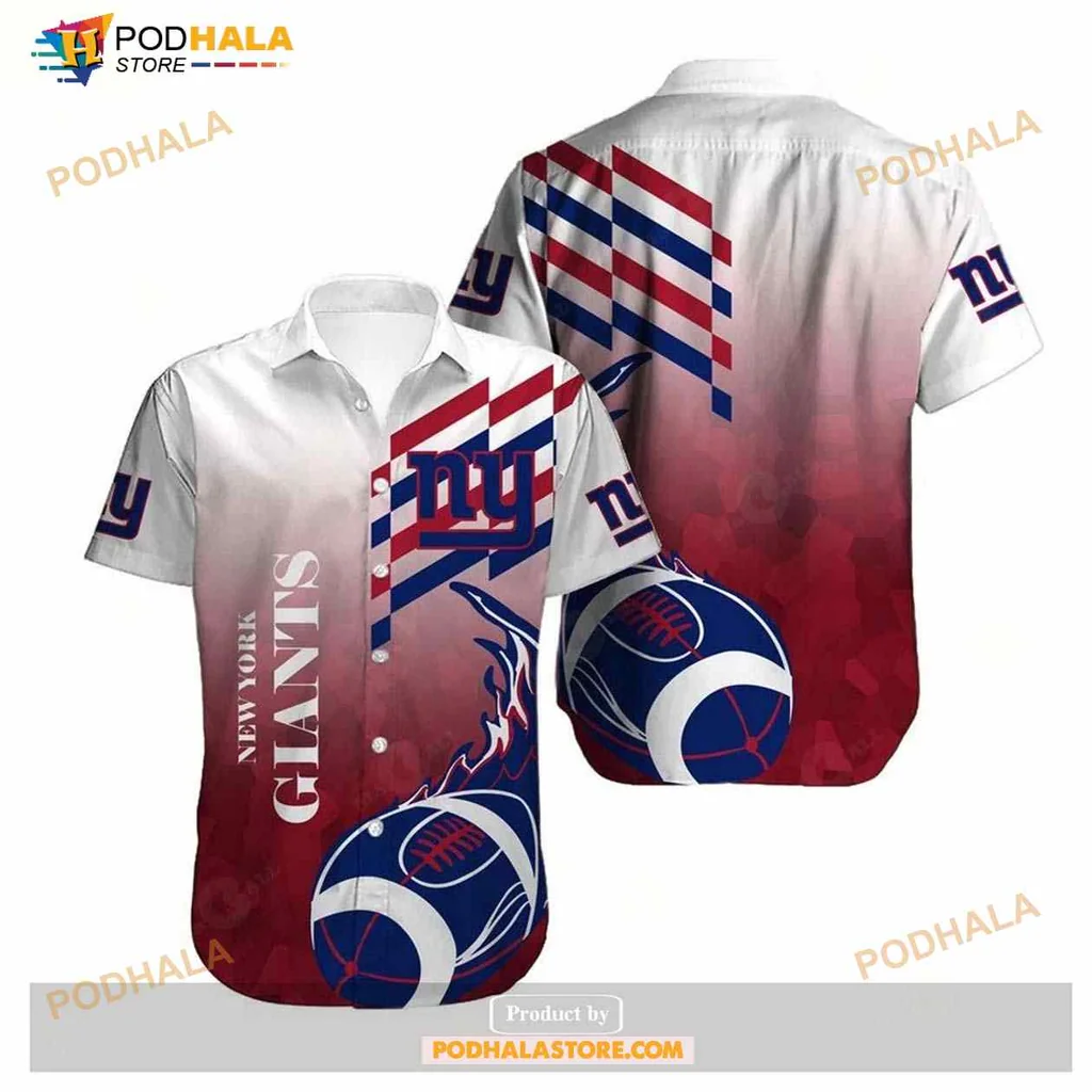 New York Giants Hawaiian Shirt With Bold Team Colors And Football Graphic