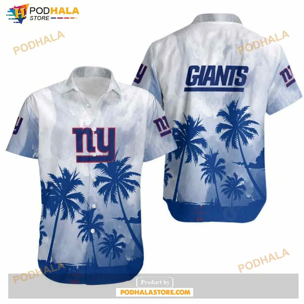 New York Giants Hawaiian Shirt With Palm Trees And Bold Logo