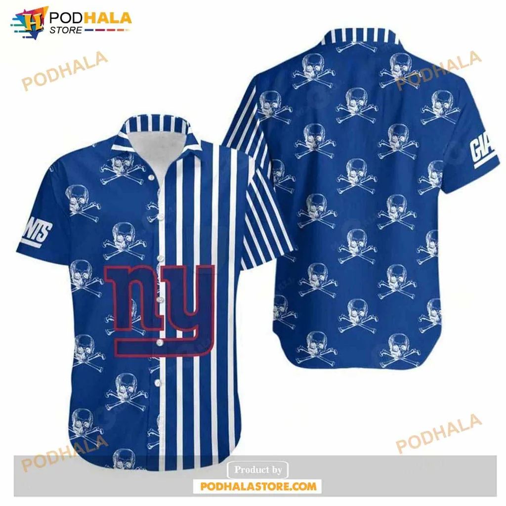 New York Giants Skull Hawaiian Shirt With Bold Ny And Stripes