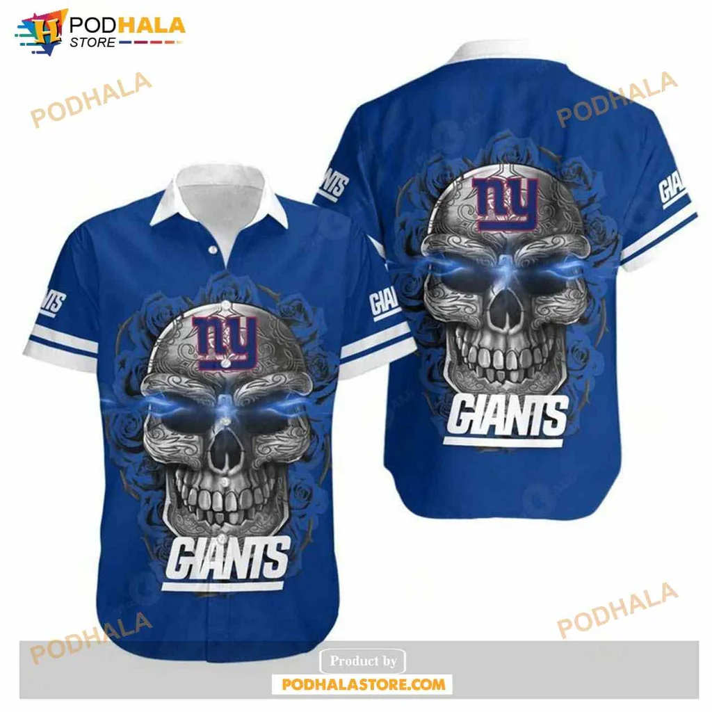 New York Giants Sugar Skull Hawaiian Shirt With Floral Patterns