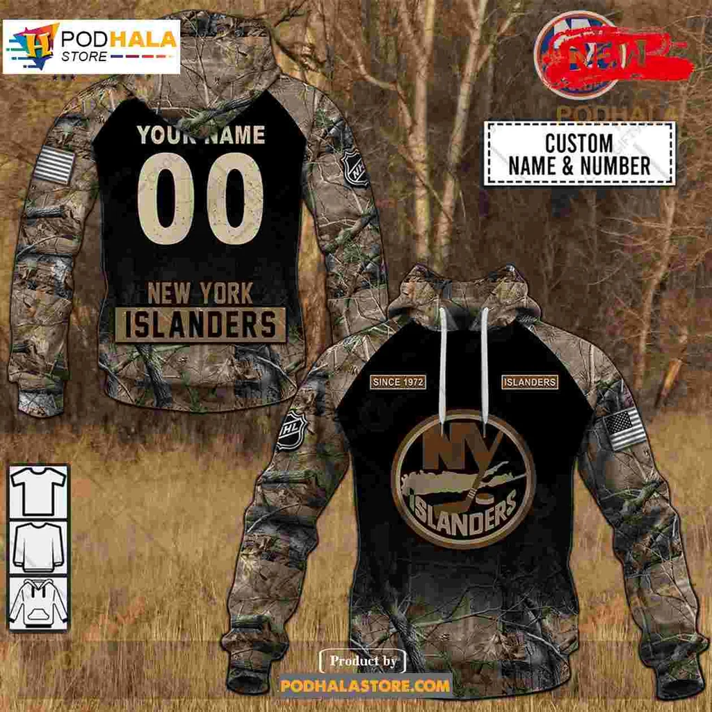 New York Islanders Camouflage Hoodie With Custom Name And Number