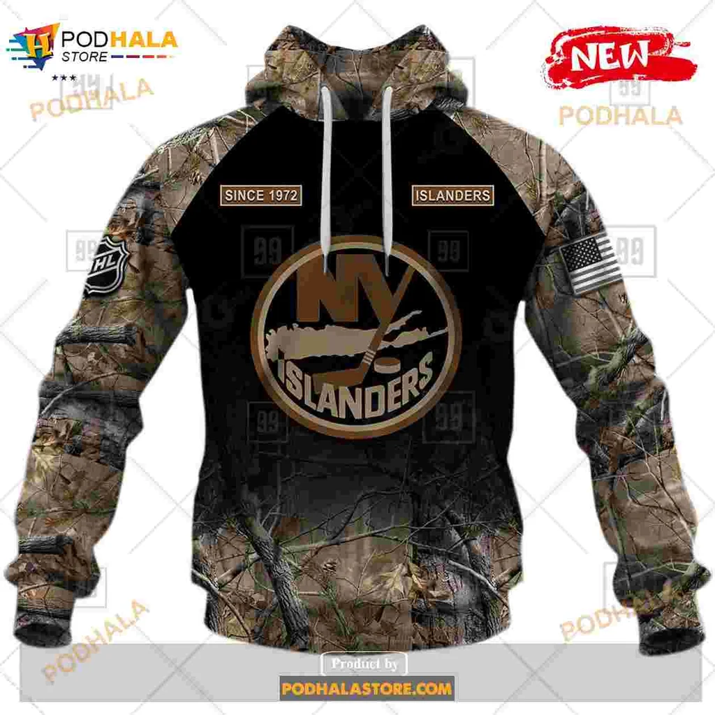 New York Islanders Camouflage Hoodie With Custom Name And Number - View 1 New York Islanders Camouflage Hoodie With Custom Name And Number - View 1