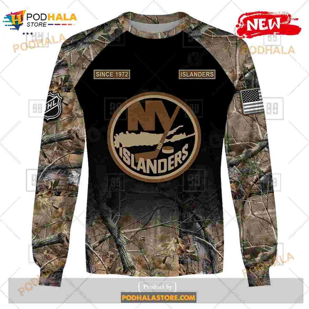 New York Islanders Camouflage Hoodie With Custom Name And Number - View 3 New York Islanders Camouflage Hoodie With Custom Name And Number - View 3