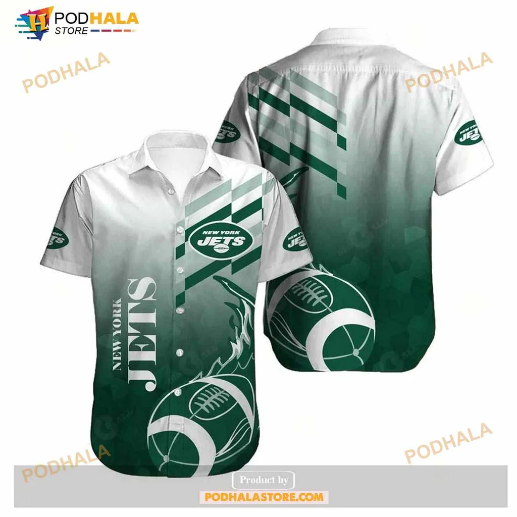 New York Jets Aloha Shirt With Gradient Design And Football Graphic