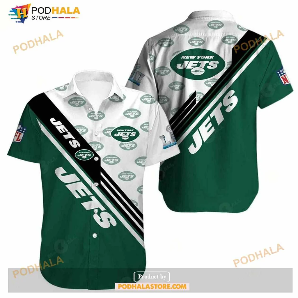 New York Jets Fan Hawaiian Shirt With Bold Diagonal Stripe Design