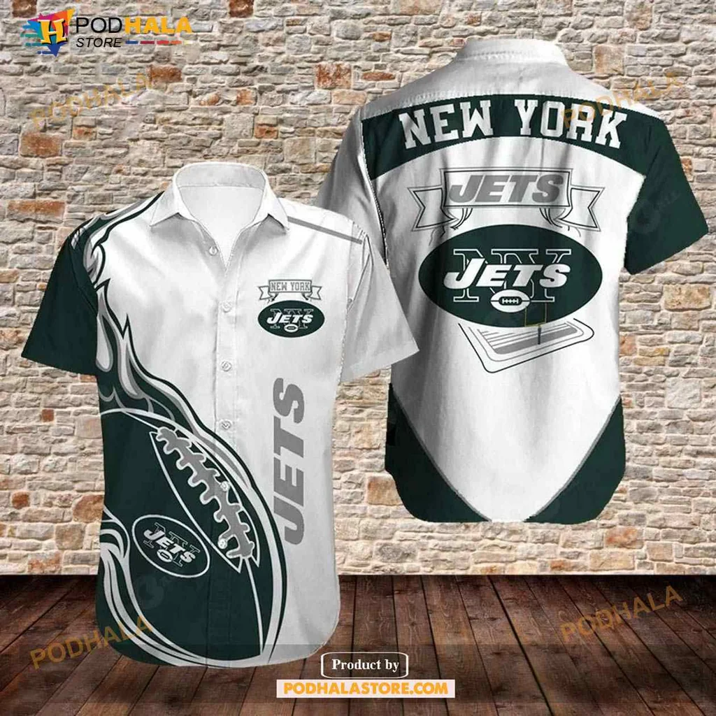 New York Jets Fan Hawaiian Shirt With Bold Logo And Football Design