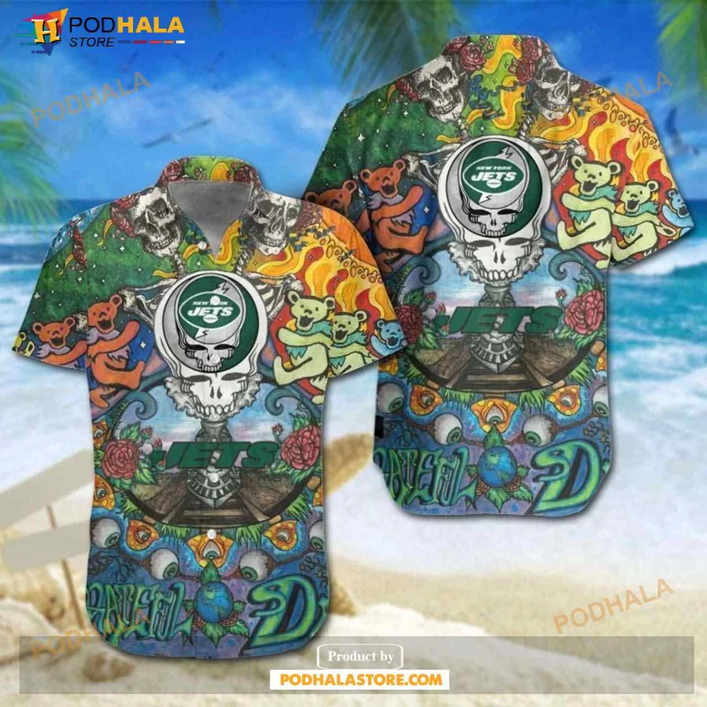New York Jets Grateful Dead Hawaiian Shirt With Colorful Dancing Bears