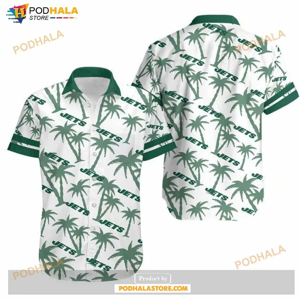 New York Jets Hawaiian Shirt Featuring Tropical Palm Trees