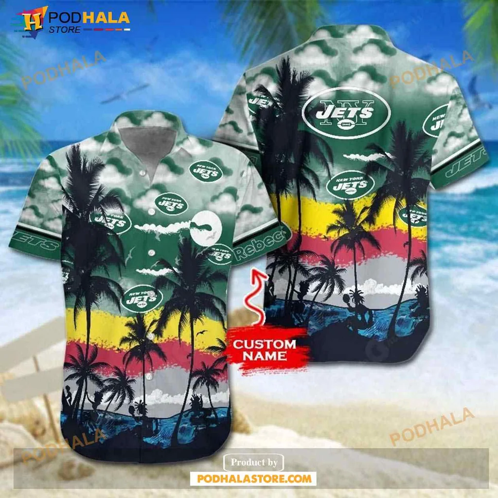 New York Jets Hawaiian Shirt With Tropical Graphic Print For Fans