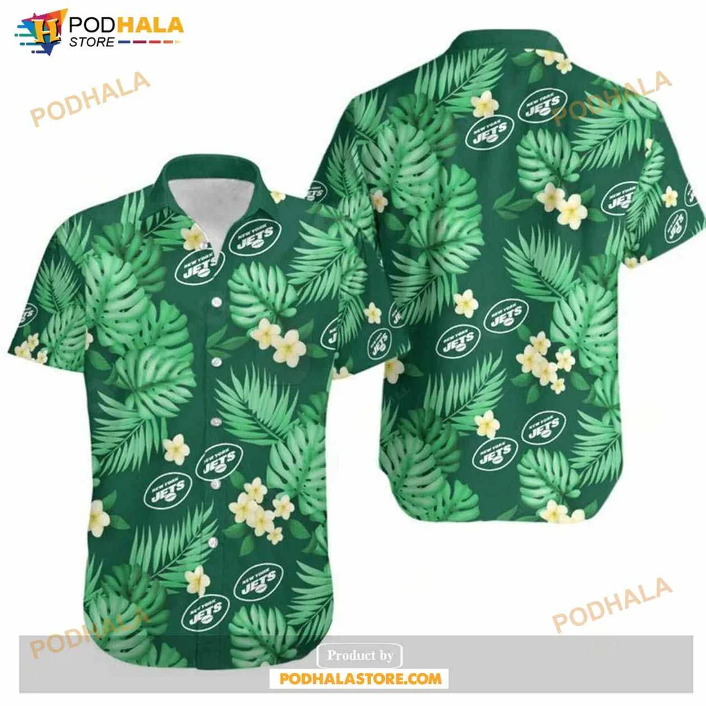 New York Jets Hawaiian Shirt With Tropical Leaves And Flowers