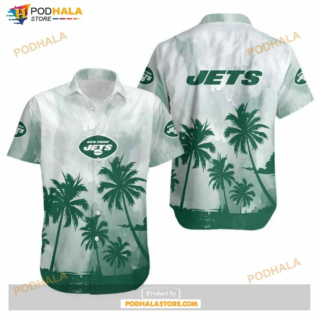 New York Jets Hawaiian Shirt With Tropical Palm Trees Design