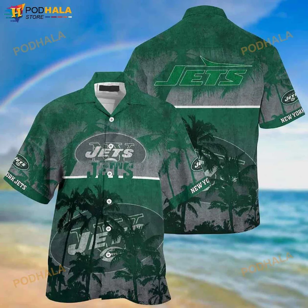 New York Jets Hawaiian Shirt With Vibrant Palm Tree Design