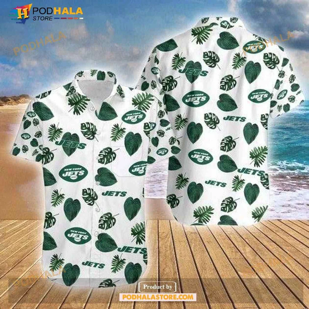New York Jets Tropical Hawaiian Shirt With Green Leaves And Logo
